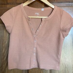 PacSun Ribbed Button-Up Top in Terracotta
